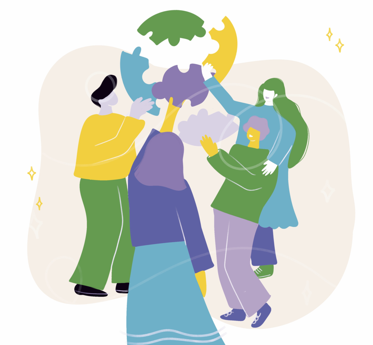 Illustration showing four people collaborating